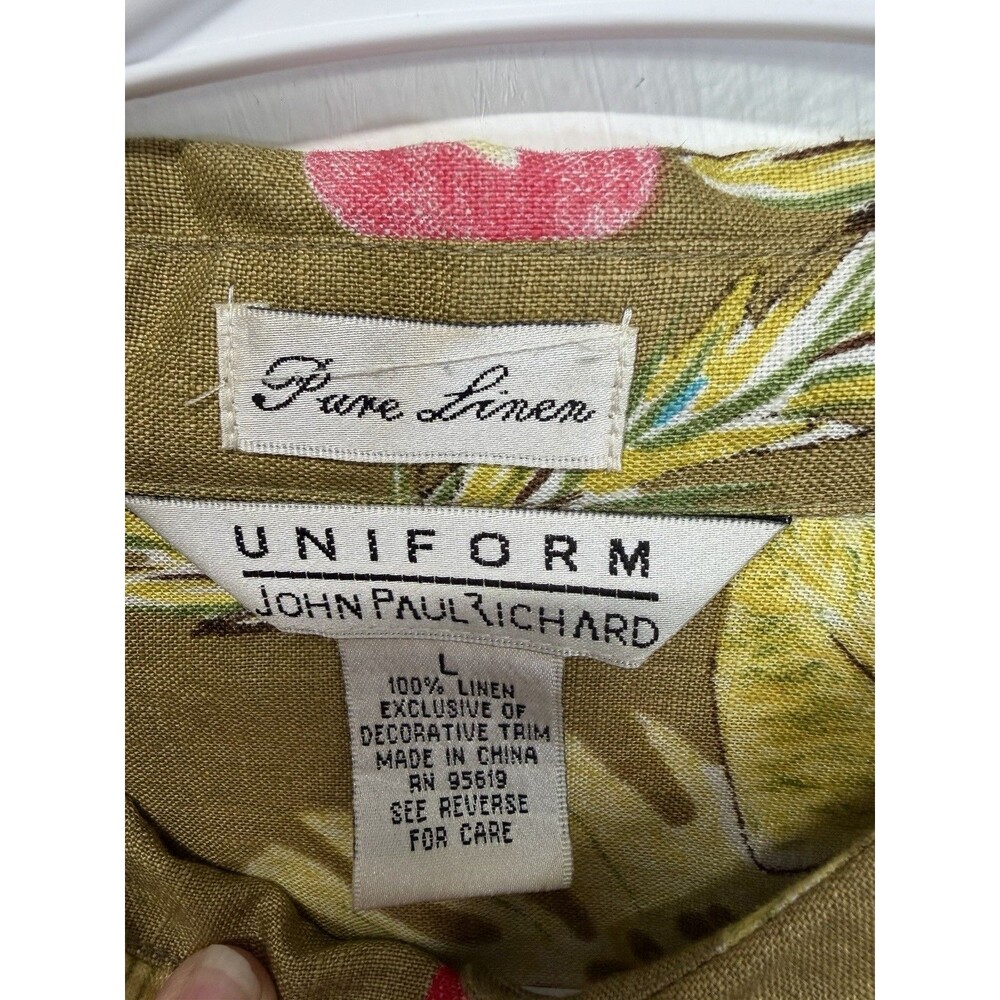VTG John Paul Richard Top Women Button Shirt 100% Linen Hawaiian Shirt Beaded L - Picture 14 of 14